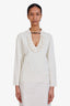 Gucci Cream Long Sleeve Ruffled Collar Top With Leather Buckle Detail Size XS