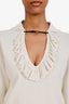Gucci Cream Long Sleeve Ruffled Collar Top With Leather Buckle Detail Size XS