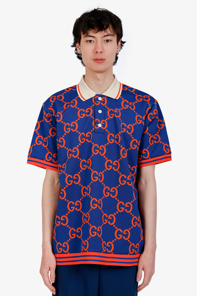GUCCI GG総柄　ポロシャツ 青　GG 総柄 XXL オーバーサイズ 中古・古着通販】GUCCI (グッチ) GG総柄ポロシャツ ブルー サイズ:XS