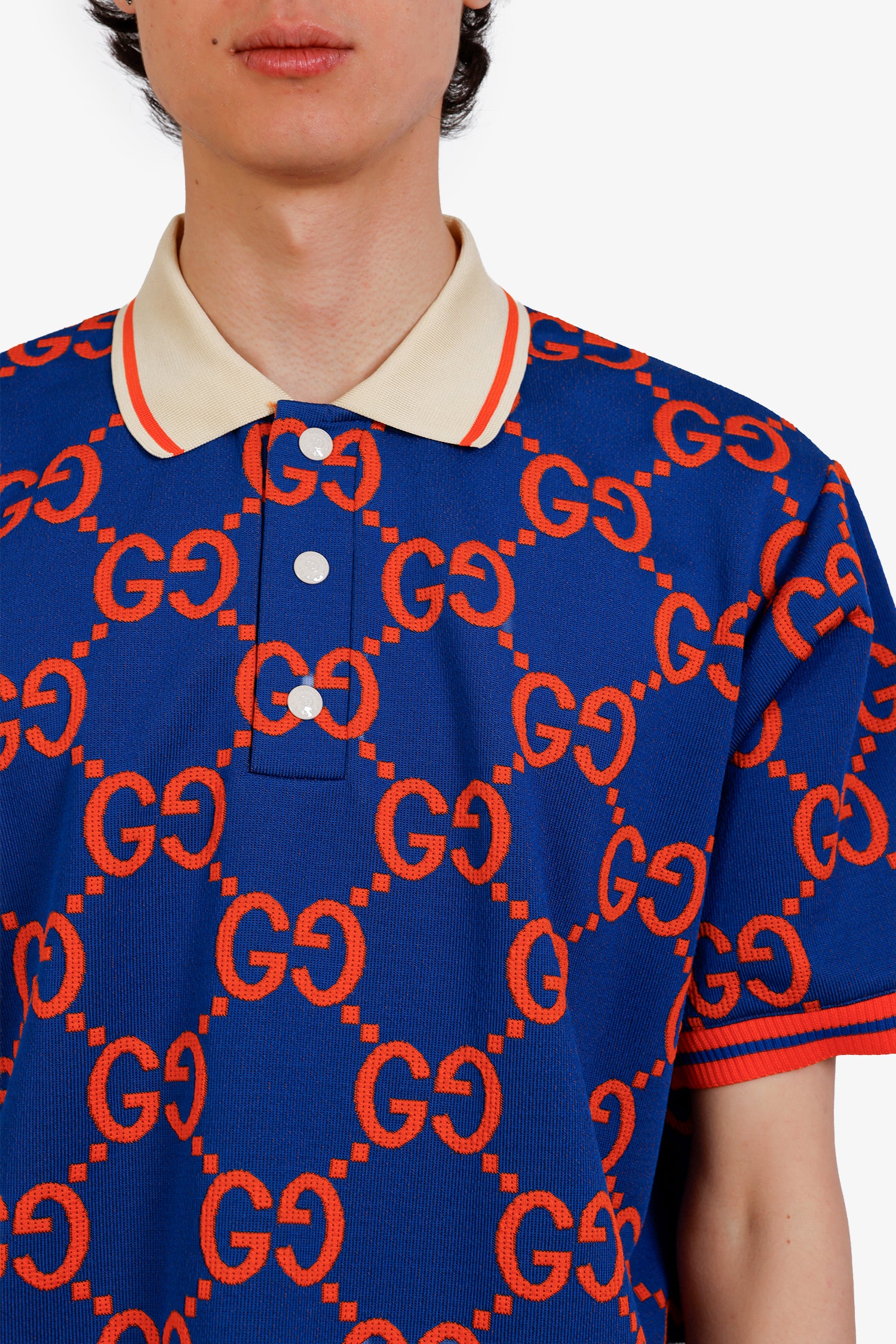 Gucci Blue/Orange Jacquard Jumbo GG Polo Shirt Size XL Mens – Mine