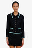Pre-Loved Chanel™ 94P Black/Blue Wool Single Breasted Jacket + Mini Skirt Set Size 40