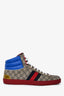Gucci Beige GG Supreme Red Midsole Blue Nylon High Top Sneakers Size 13 Mens
