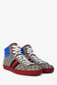 Gucci Beige GG Supreme Red Midsole Blue Nylon High Top Sneakers Size 13 Mens