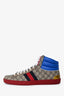 Gucci Beige GG Supreme Red Midsole Blue Nylon High Top Sneakers Size 13 Mens