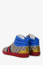 Gucci Beige GG Supreme Red Midsole Blue Nylon High Top Sneakers Size 13 Mens