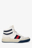 Gucci Off-White Leather Navy/Web High Top Sneakers Size 11 Mens