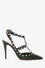 Valentino Black Leather Turquoise/Gold Rockstud Cage Pumps Size 42