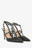 Valentino Black Leather Turquoise/Gold Rockstud Cage Pumps Size 42