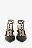 Valentino Black Leather Turquoise/Gold Rockstud Cage Pumps Size 42