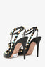 Valentino Black Leather Turquoise/Gold Rockstud Cage Pumps Size 42