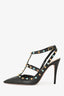 Valentino Black Leather Turquoise/Gold Rockstud Cage Pumps Size 42