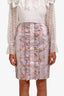 Miu Miu 2015 Purple Silk Floral Print Ruffle Detail Midi Skirt Size 40