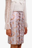 Miu Miu 2015 Purple Silk Floral Print Ruffle Detail Midi Skirt Size 40