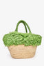 Miu Miu Green/Brown Raffia Logo Fringe Tote
