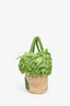 Miu Miu Green/Brown Raffia Logo Fringe Tote