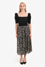 Ba&sh Black/White Printed Ruffled Midi Skirt Size 40