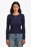 Loewe Blue Iridescent Ribbed Knit 'Lurex' Long Sleeve Top Size S