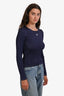 Loewe Blue Iridescent Ribbed Knit 'Lurex' Long Sleeve Top Size S