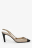 Pre-Loved Chanel™ Taupe/Black Leather Slingback CC Rounded Heels Size 38