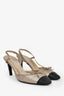 Pre-Loved Chanel™ Taupe/Black Leather Slingback CC Rounded Heels Size 38