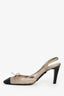Pre-Loved Chanel™ Taupe/Black Leather Slingback CC Rounded Heels Size 38