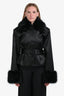 Camila Coelho Black Satin Detachable Faux Fur Belted Jacket Size M