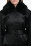 Camila Coelho Black Satin Detachable Faux Fur Belted Jacket Size M