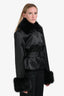 Camila Coelho Black Satin Detachable Faux Fur Belted Jacket Size M