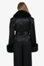 Camila Coelho Black Satin Detachable Faux Fur Belted Jacket Size M
