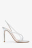 Gianvito Rossi Silver Leather Slingback Strappy Heels Size 37.5