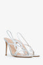 Gianvito Rossi Silver Leather Slingback Strappy Heels Size 37.5