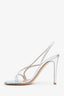 Gianvito Rossi Silver Leather Slingback Strappy Heels Size 37.5