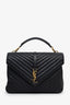 Saint Laurent Black Chevron Leather Medium College Bag With Chain