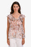 Zimmermann Pink/Blue Floral Sleeveless Ruffle Blouse Size 3