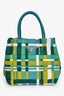 Prada Blue/Green Nylon Gold Grommet Woven Bag With Strap