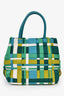 Prada Blue/Green Nylon Gold Grommet Woven Bag With Strap
