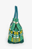 Prada Blue/Green Nylon Gold Grommet Woven Bag With Strap