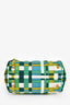 Prada Blue/Green Nylon Gold Grommet Woven Bag With Strap