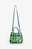 Prada Blue/Green Nylon Gold Grommet Woven Bag With Strap