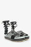 Fendi Black Leather Crocodile Cage Flat Sandals Size 37
