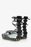 Fendi Black Leather Crocodile Cage Flat Sandals Size 37
