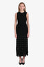 Sandro Black Pearl Embellished Fringe Hem Maxi Sleeveless Dress Size 38