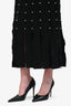 Sandro Black Pearl Embellished Fringe Hem Maxi Sleeveless Dress Size 38