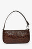 By Far Brown Leather Croc Embossed Shoulder Bag