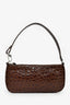 By Far Brown Leather Croc Embossed Shoulder Bag
