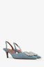 Amina Muaddi Blue Denim Embellished Slingback Heels Size 38