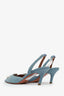 Amina Muaddi Blue Denim Embellished Slingback Heels Size 38