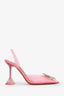 Amina Muaddi Pink PVC Embellished Slingback Heels Size 38
