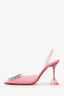 Amina Muaddi Pink PVC Embellished Slingback Heels Size 38
