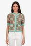 Gucci Orange/Blue/Green Striped GG Logo Short Sleeve Cardigan Size S